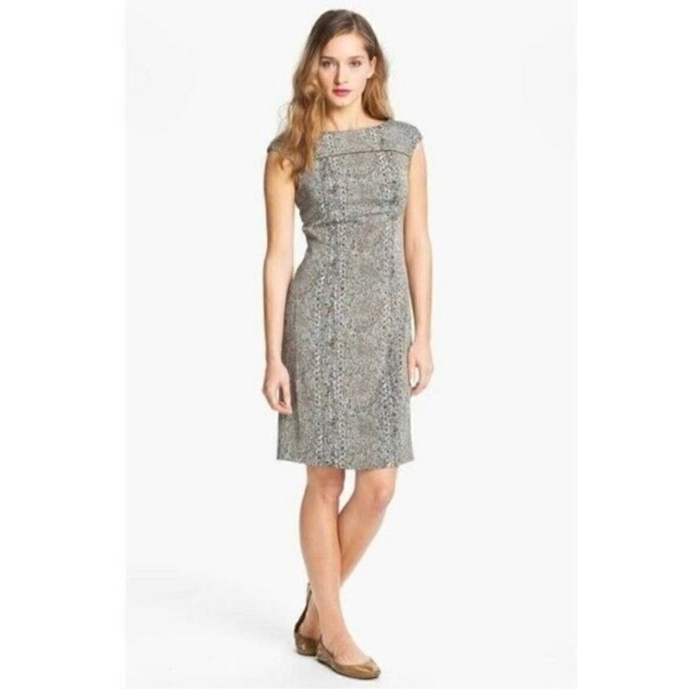 Tory Burch Carter Logo Print Sheath Sleeveless Dress Tan Blue Women’s Size 2 / S